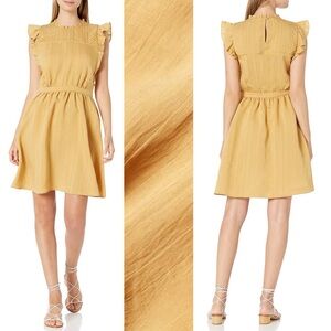 Club Monaco Mustard Ruffle Sleeve Fit And Flare Dress Womens 6 New NWT